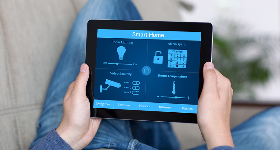 The ability to access and control security components from a mobile device is one of the top smart home trends in Birmingham. Close-up of smart home security app.